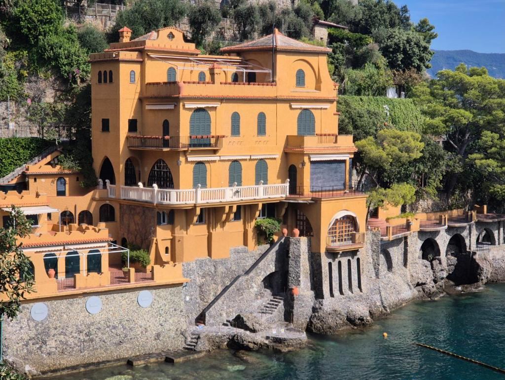 Orange villa on the water