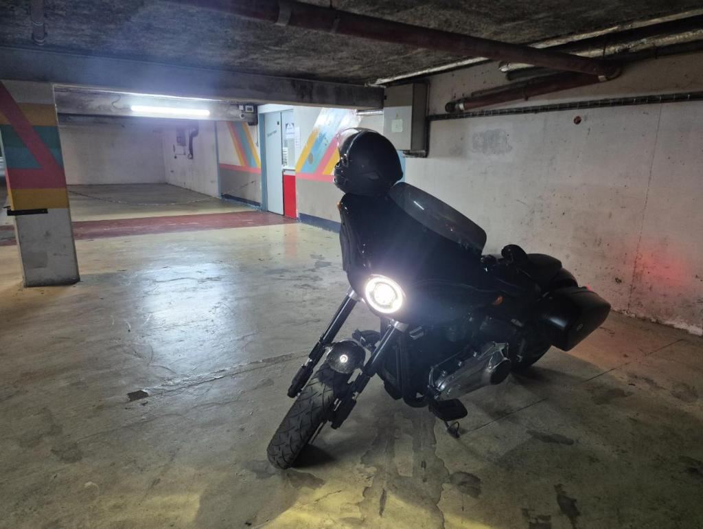 The bike in the hotel garage next morning