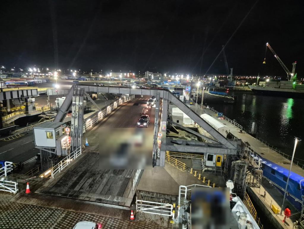 Loading ramp at night from the ferry deck