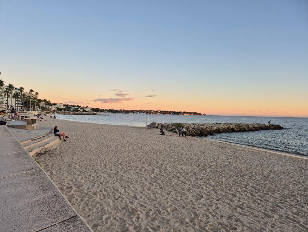 Juan-les-Pins beach at sunset