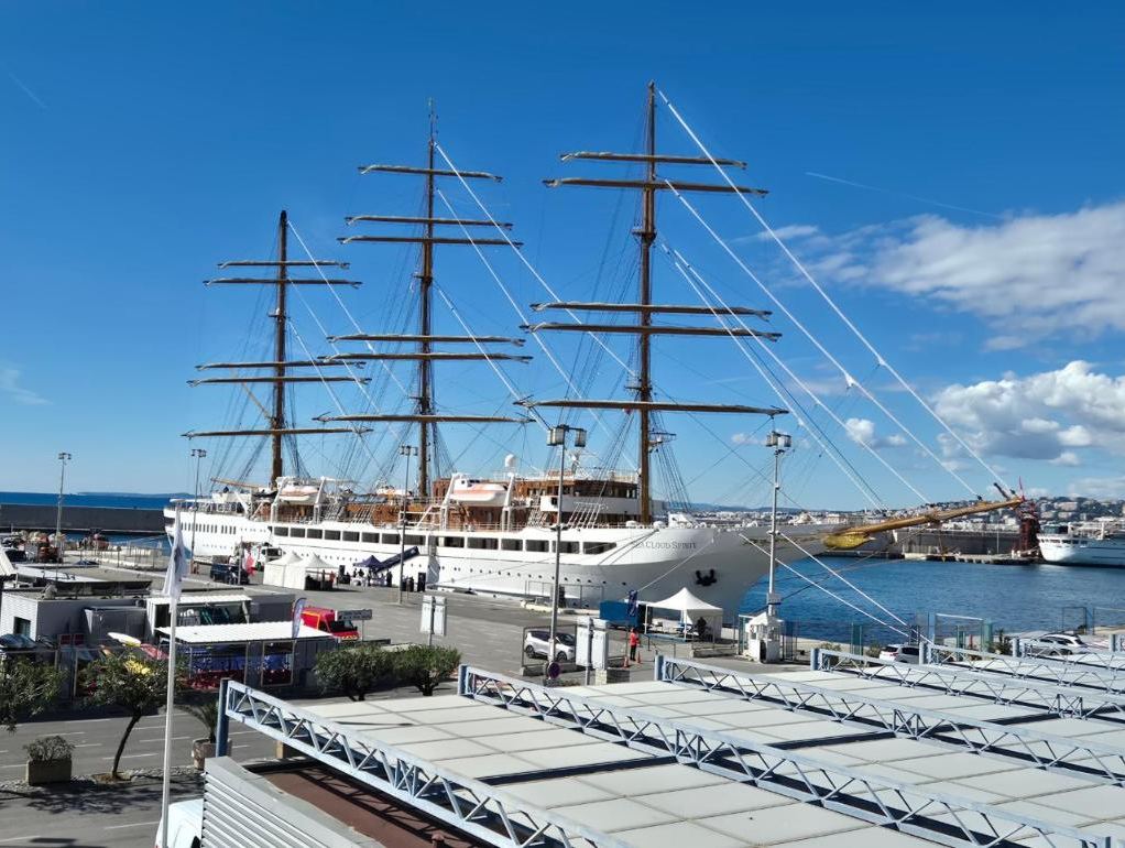 A big sailing ship in Nice port on the coast road