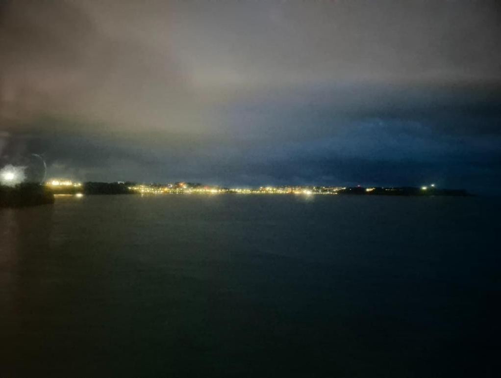 Santander lights before dawn from the ferry