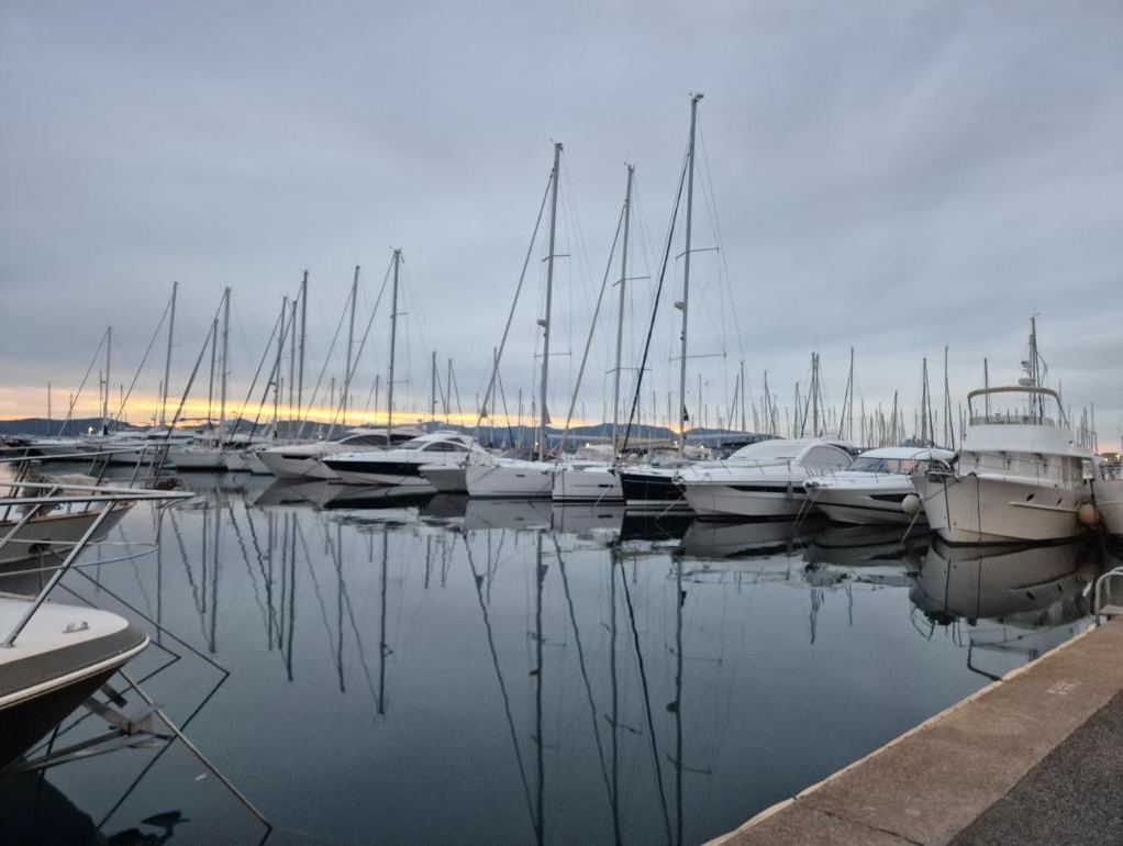 Boats in the marina at sunset