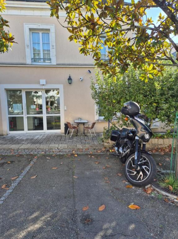 The Harley parked up on the way north